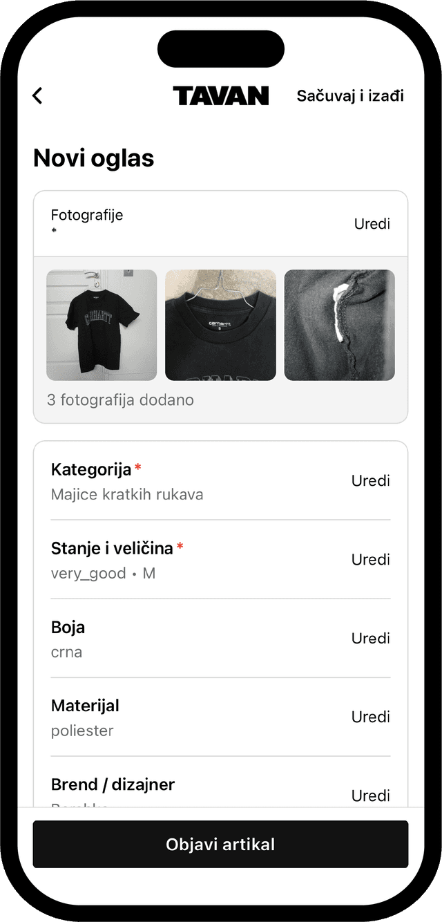 Tavan aplikacija — Objava